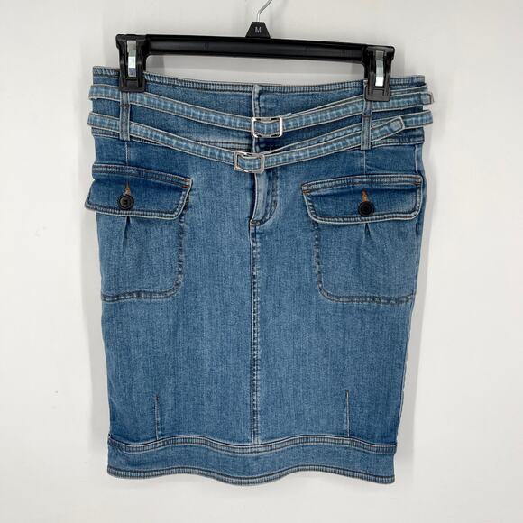 Swedish Hasbeens Denim Cargo Skirt Sz 36 / US M Blue Stone Bleach Wash Stretchy - Picture 1 of 13